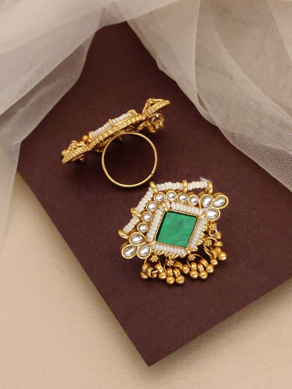 Pearl Work Statement Ring with Ghungroo Drops