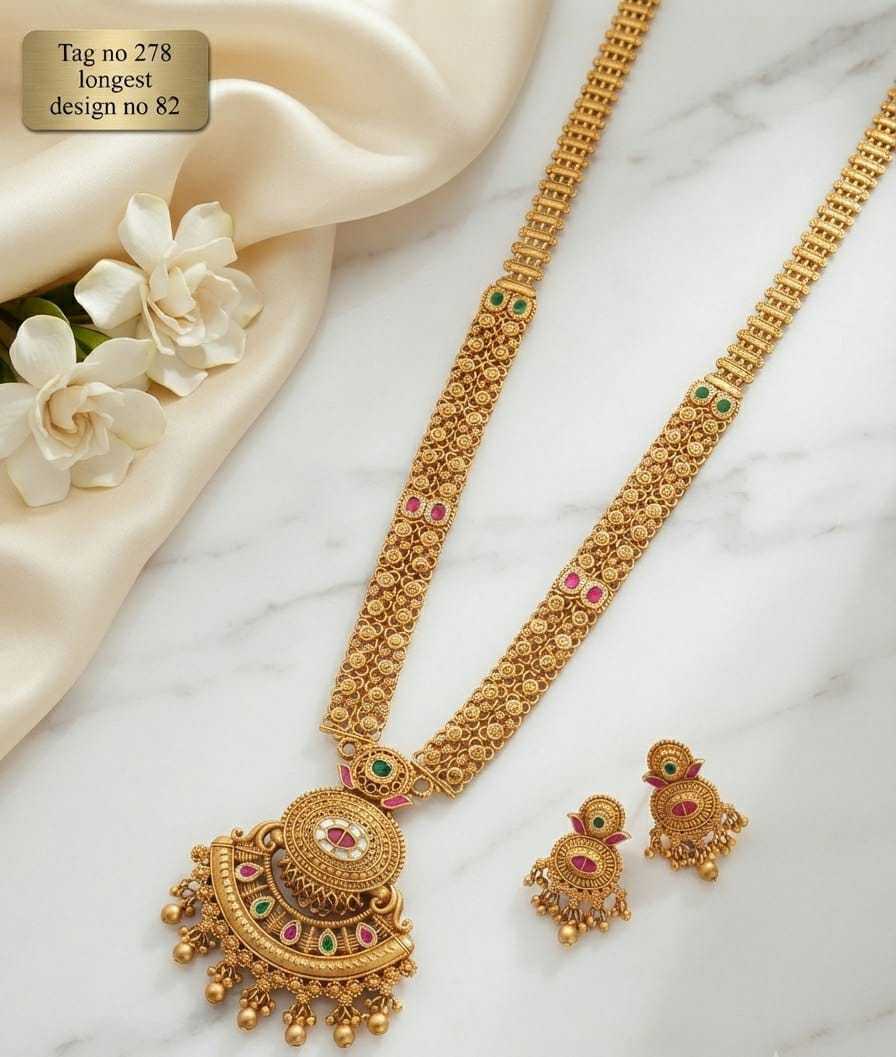 Pink and Green Stone Jaali Long Necklace Set with Bead Fringe
