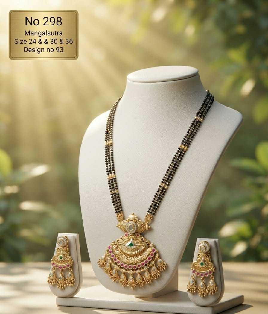 Pink Enamel Crescent Mangalsutra with Kundan Top and Earrings