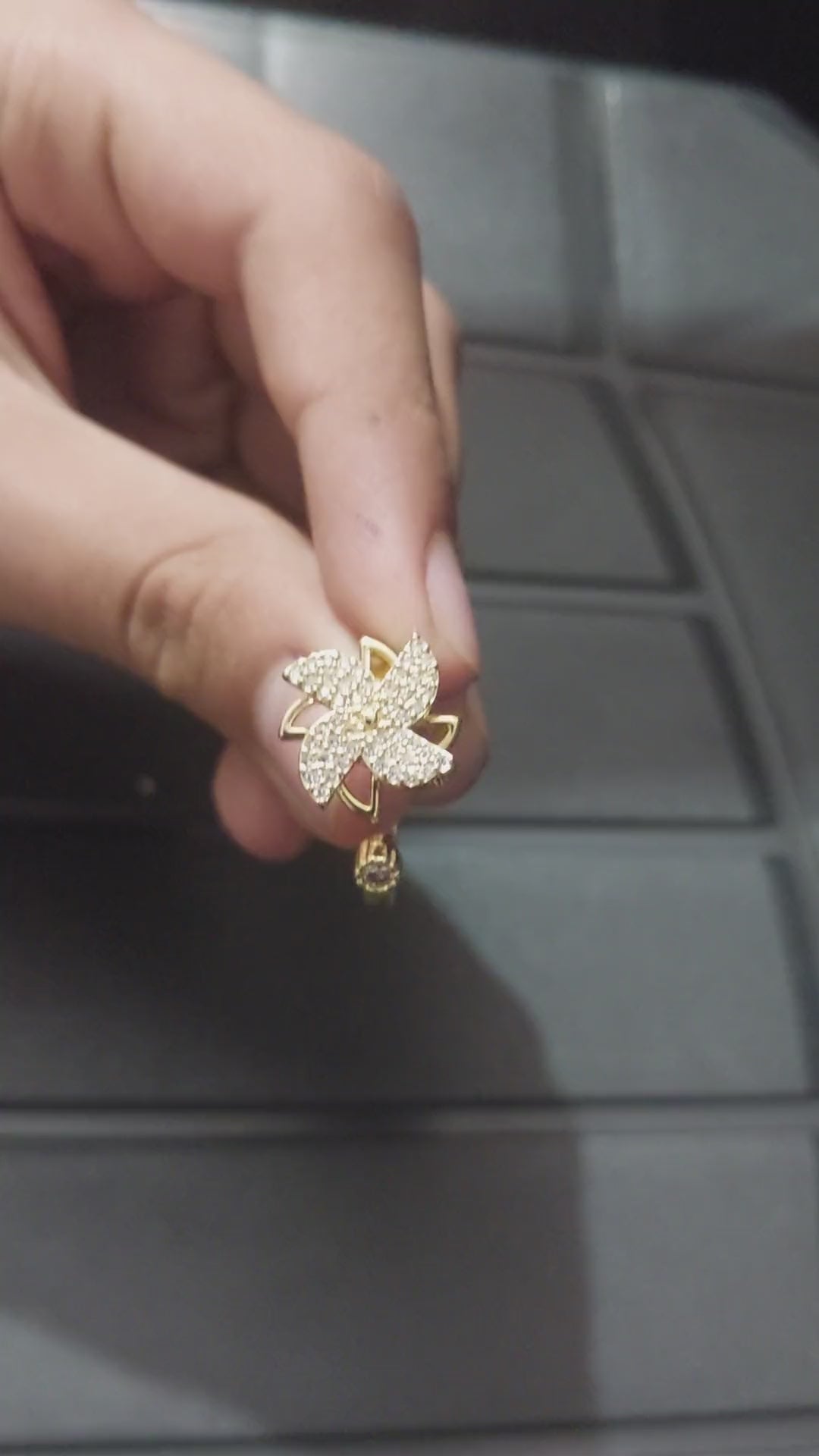 Gold-Plated Spinning Pinwheel Adjustable Ring with Clear Stones