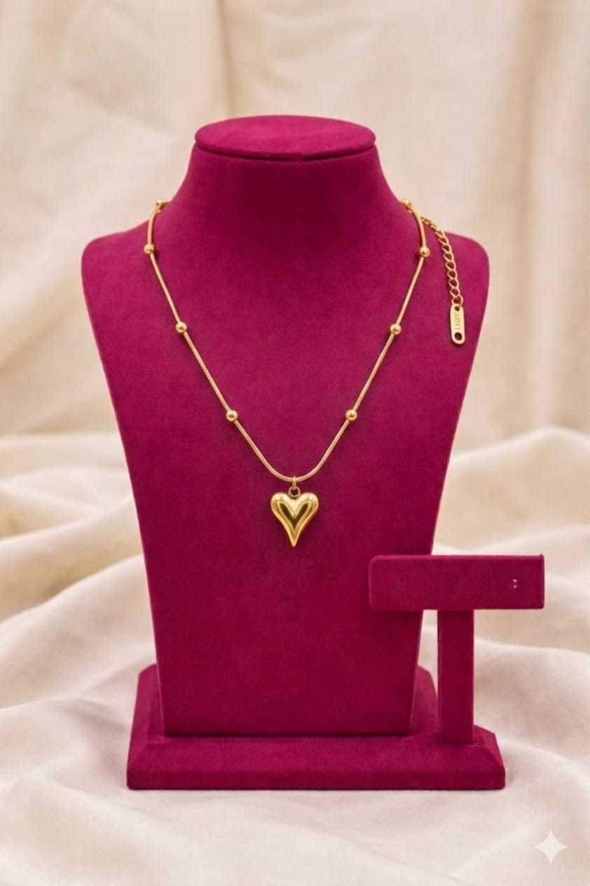 Puffy 3D Heart Pendant in Gold Tone
