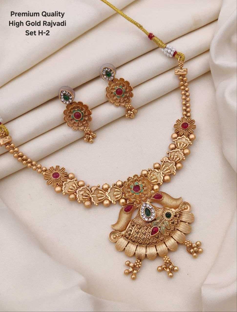 Rajvadi High Gold Necklace & Floral Earrings Set