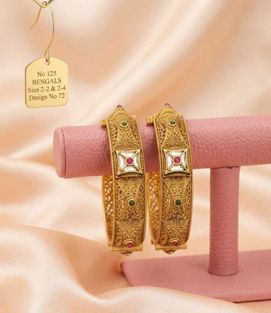 Rajwadi Antique Kada Bangles with Enamel Medallions and Kundan