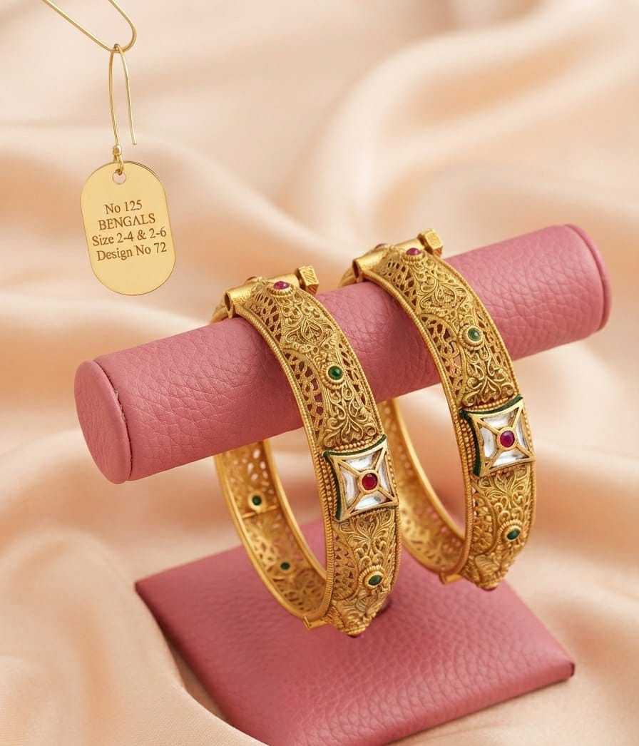 Rajwadi Antique Kada Bangles with Enamel Medallions and Kundan