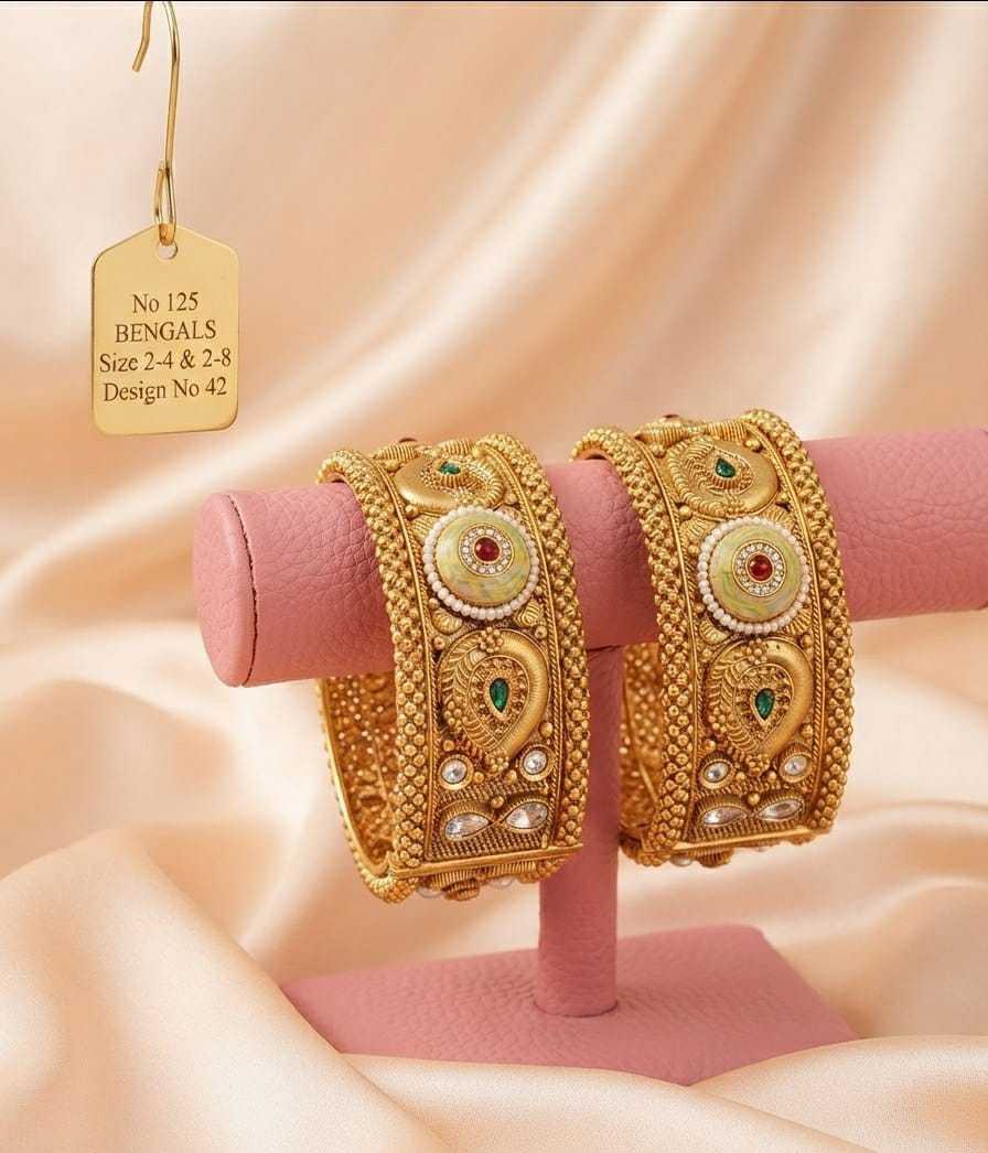 Rajwadi Antique Kada Bangles with Enamel Medallions and Kundan
