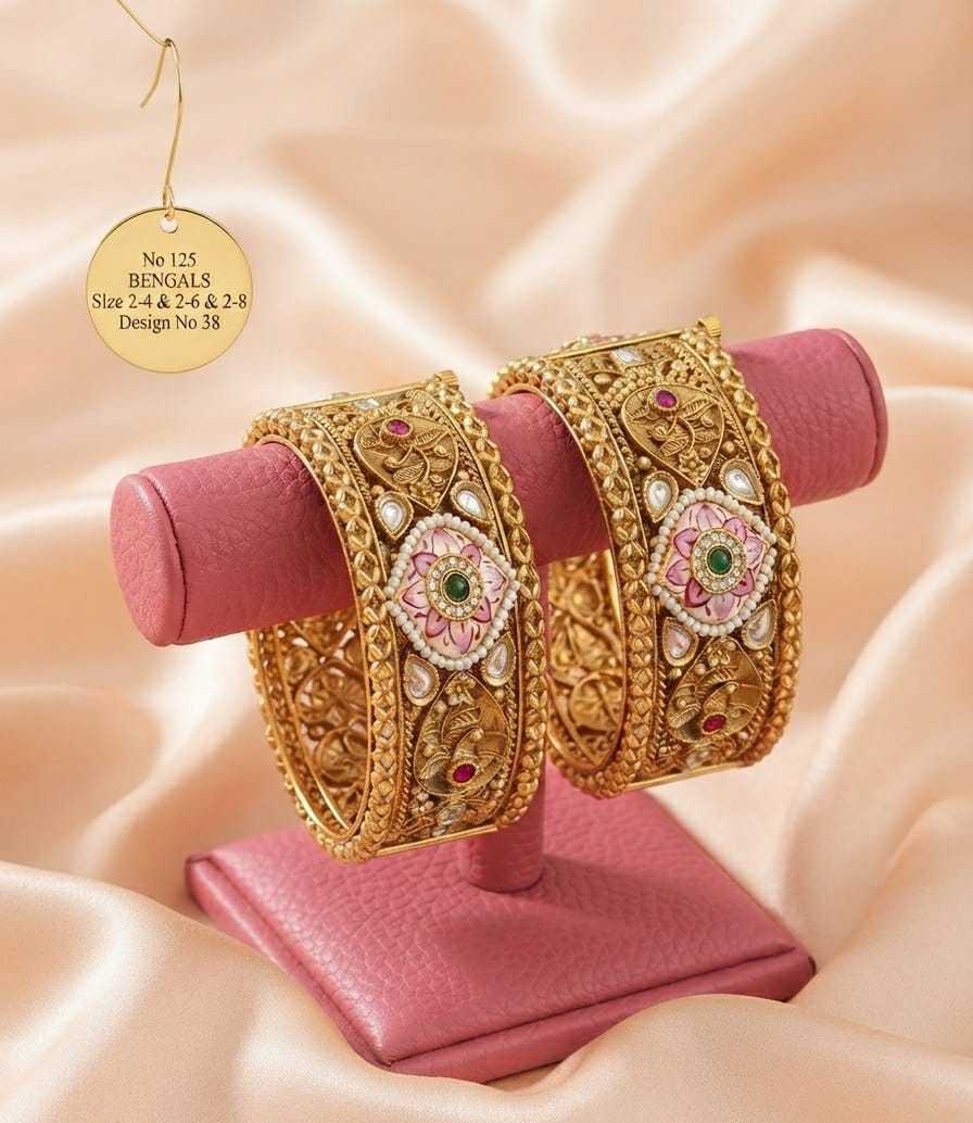 Rajwadi Antique Kada Bangles with Enamel Medallions and Kundan