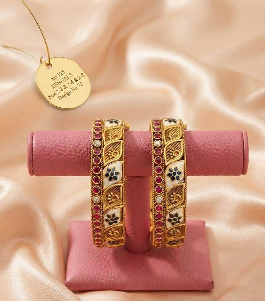 Rajwadi Antique Kada Bangles with Enamel Medallions and Kundan