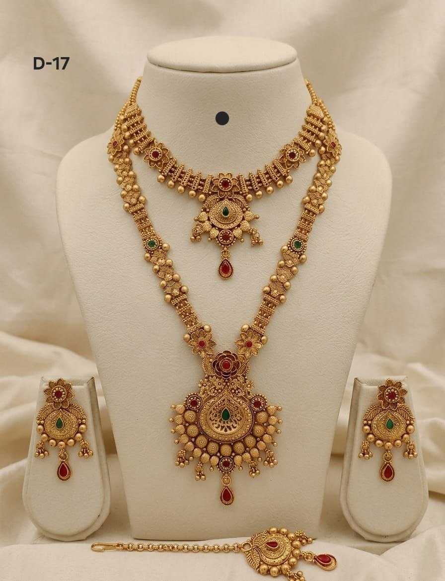 Rajwadi Bridal Combo Set with Choker, Long Haram and Maang Tikka