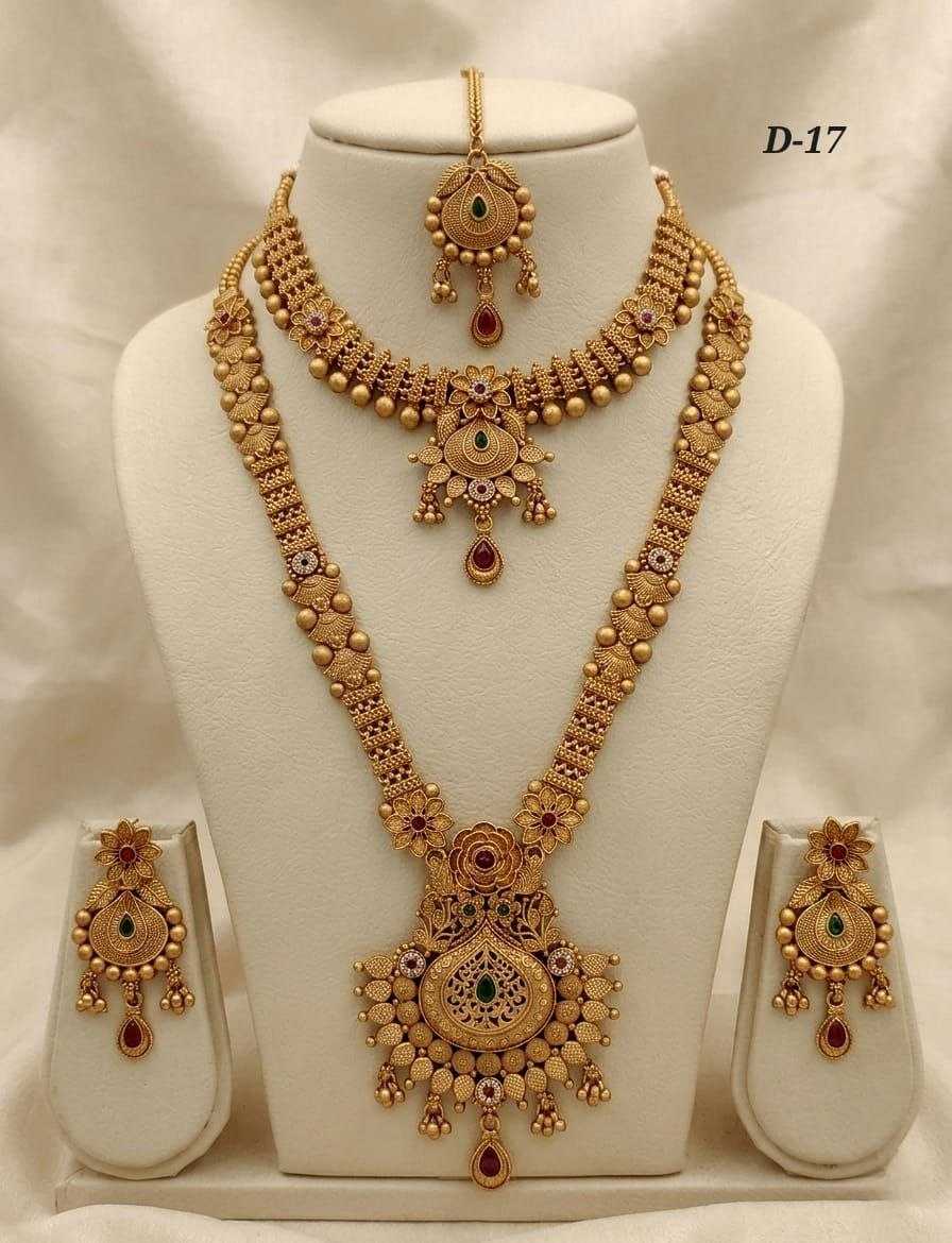Rajwadi Bridal Combo Set with Choker, Long Haram and Maang Tikka