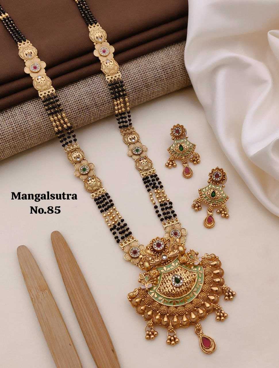 Rajwadi Enamel Pendant Mangalsutra Set