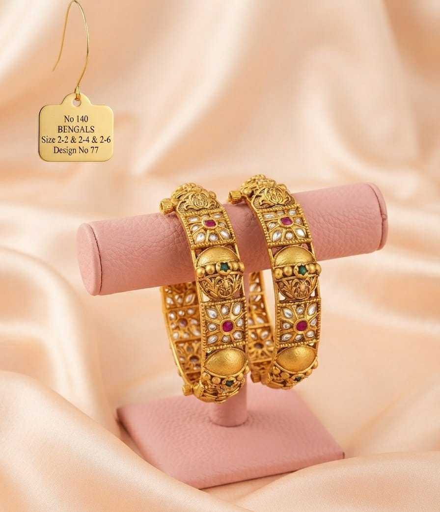 Rajwadi Kada Pair with Faux Pearls and Ruby-Green Stones