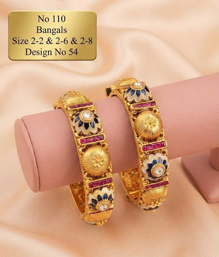 Rajwadi Kada Pair with Meenakari, Pearls and Floral Motifs