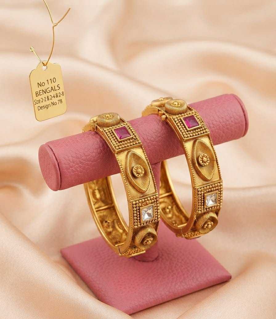 Rajwadi Kada Pair with Meenakari, Pearls and Floral Motifs