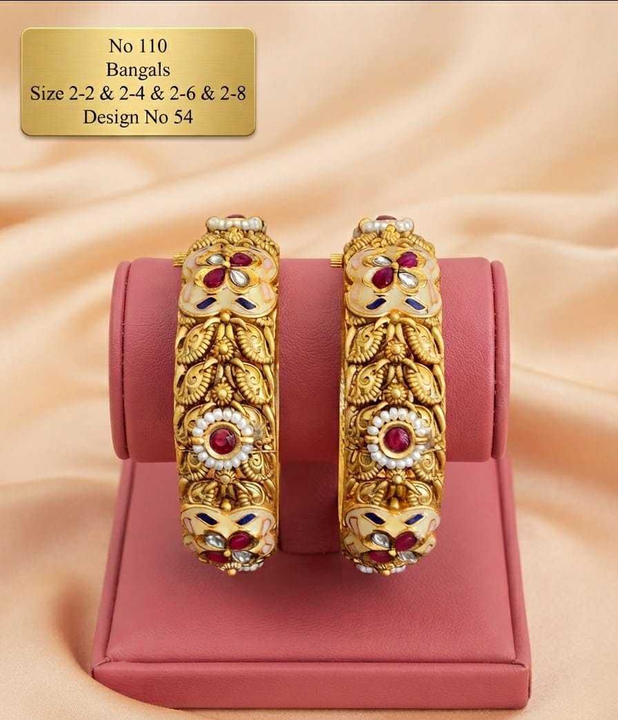 Rajwadi Kada Pair with Meenakari, Pearls and Floral Motifs