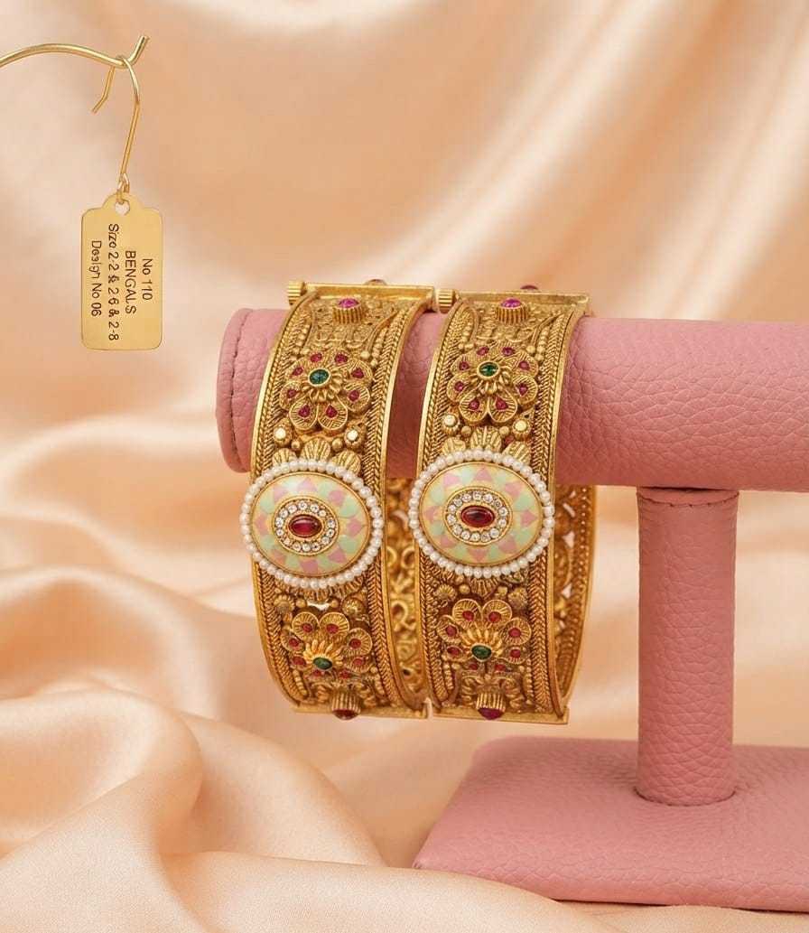 Rajwadi Kada Pair with Meenakari, Pearls and Floral Motifs