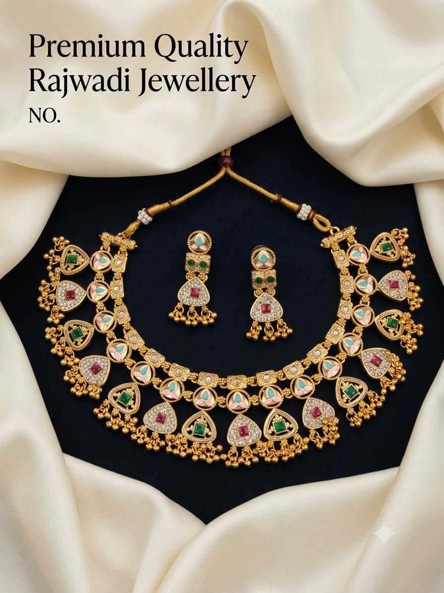 Rajwadi Kundan Necklace Set with Ghungroo Drops and Earrings