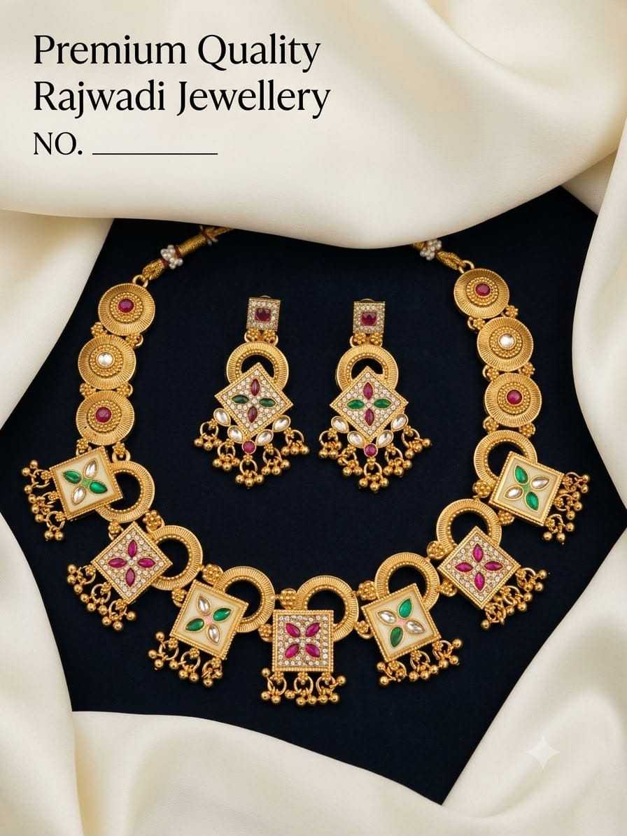 Rajwadi Kundan Necklace Set with Ghungroo Drops and Earrings