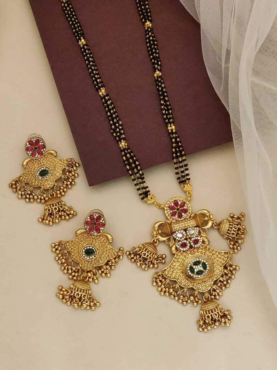 Rajwadi Long Mangalsutra with Jhumki Pendant and Earrings