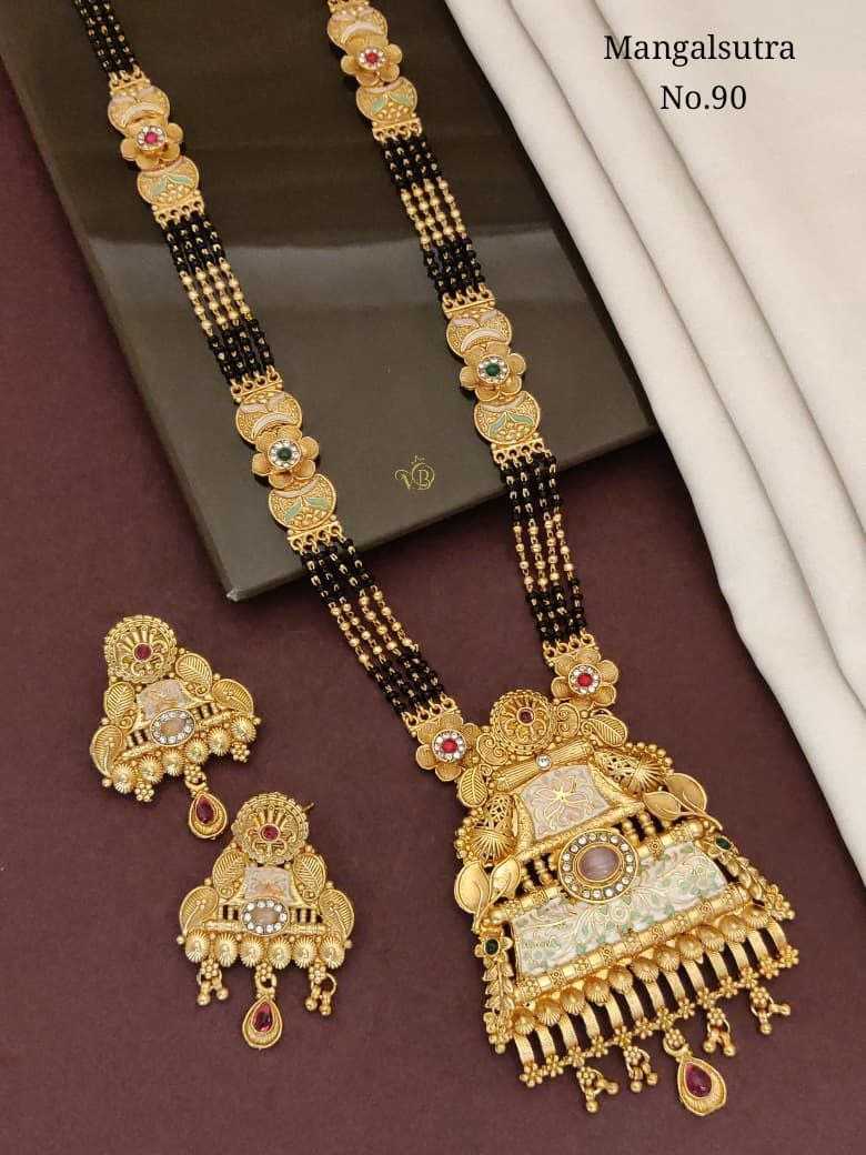 Rajwadi Long Mangalsutra with Meenakari Temple Pendant