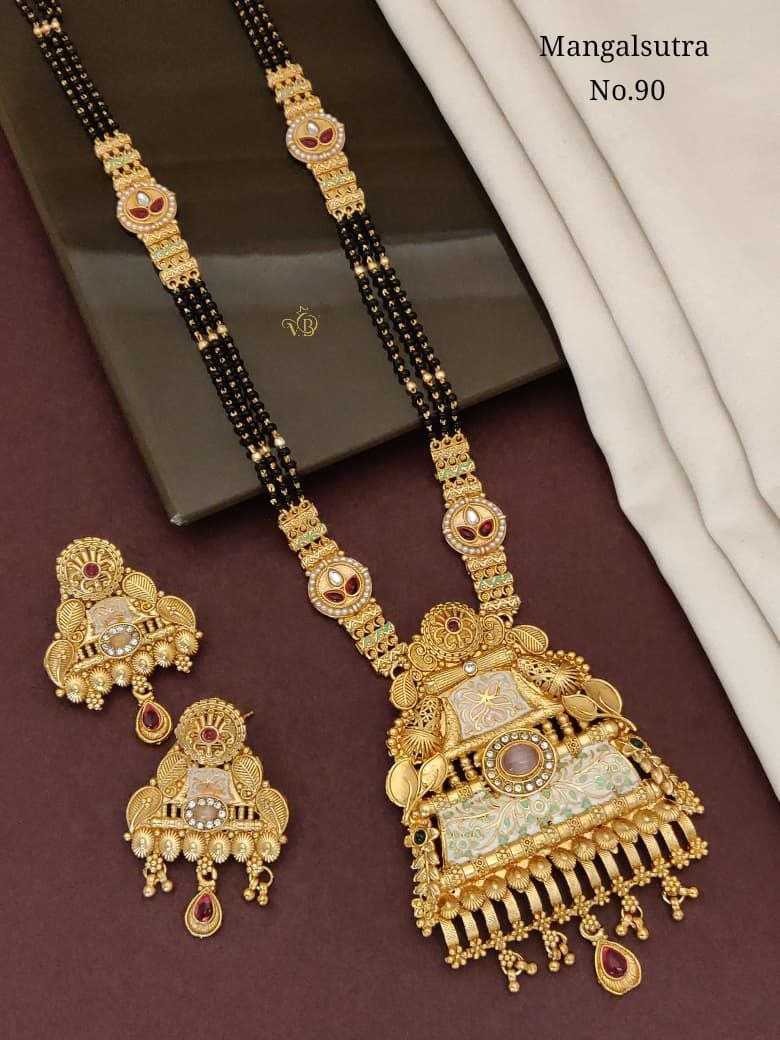 Rajwadi Long Mangalsutra with Meenakari Temple Pendant