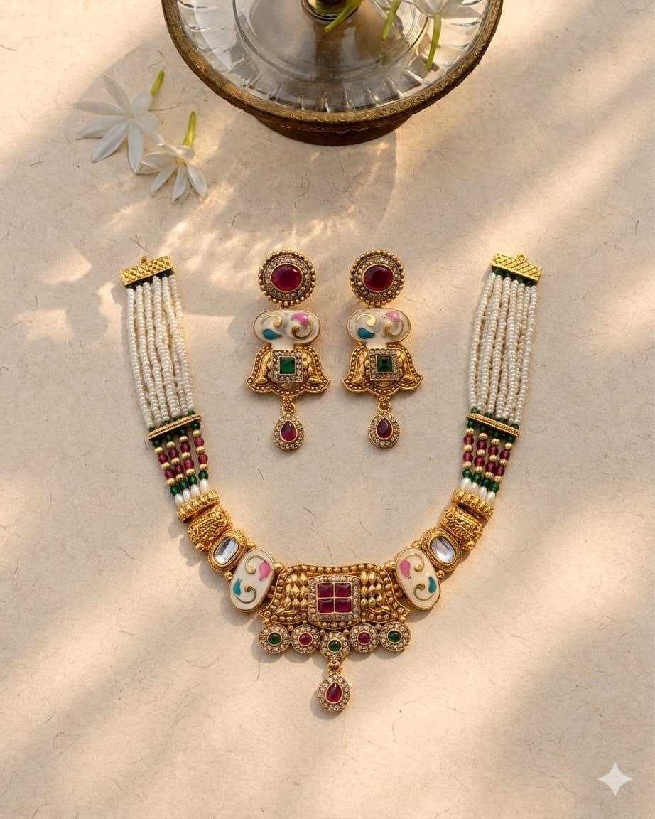 Rajwadi Meenakari Choker with Pearl Strands