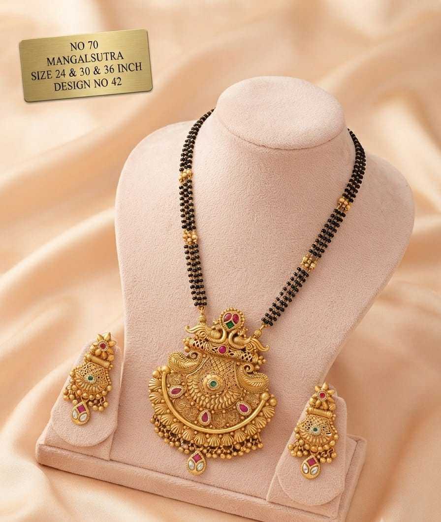 Rajwadi Peacock Pendant Long Mangalsutra with Earrings