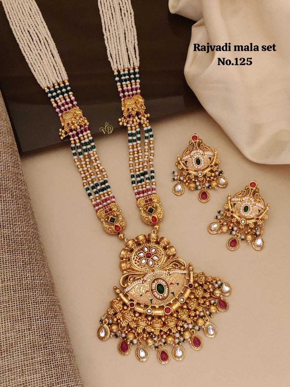 Rajwadi Pearl Mala Set with Kundan Statement Pendant
