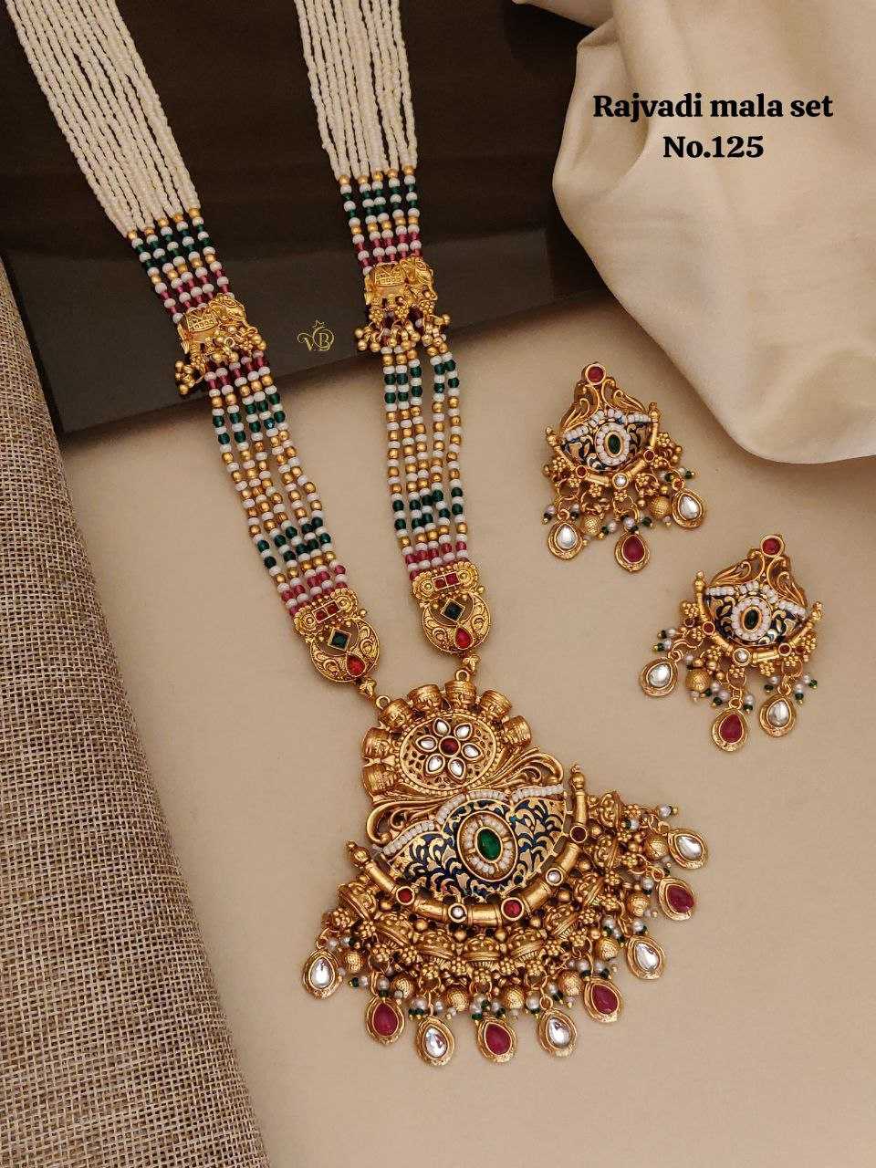Rajwadi Pearl Mala Set with Kundan Statement Pendant