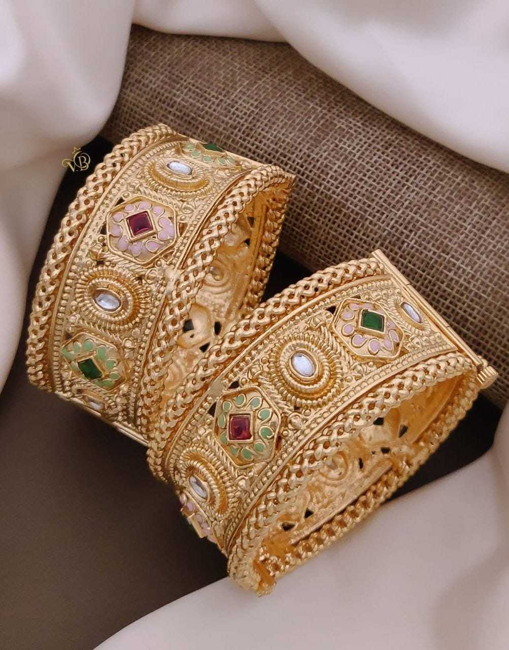 Rajwadi Statement Kada Pair with Meenakari