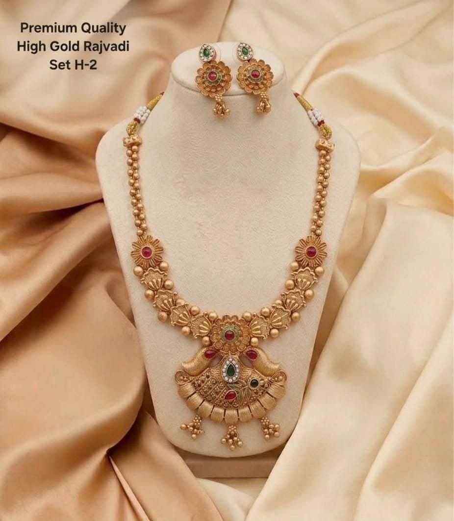 Rajwadi Twin Peacock Necklace Set with Floral Drop Earrings
