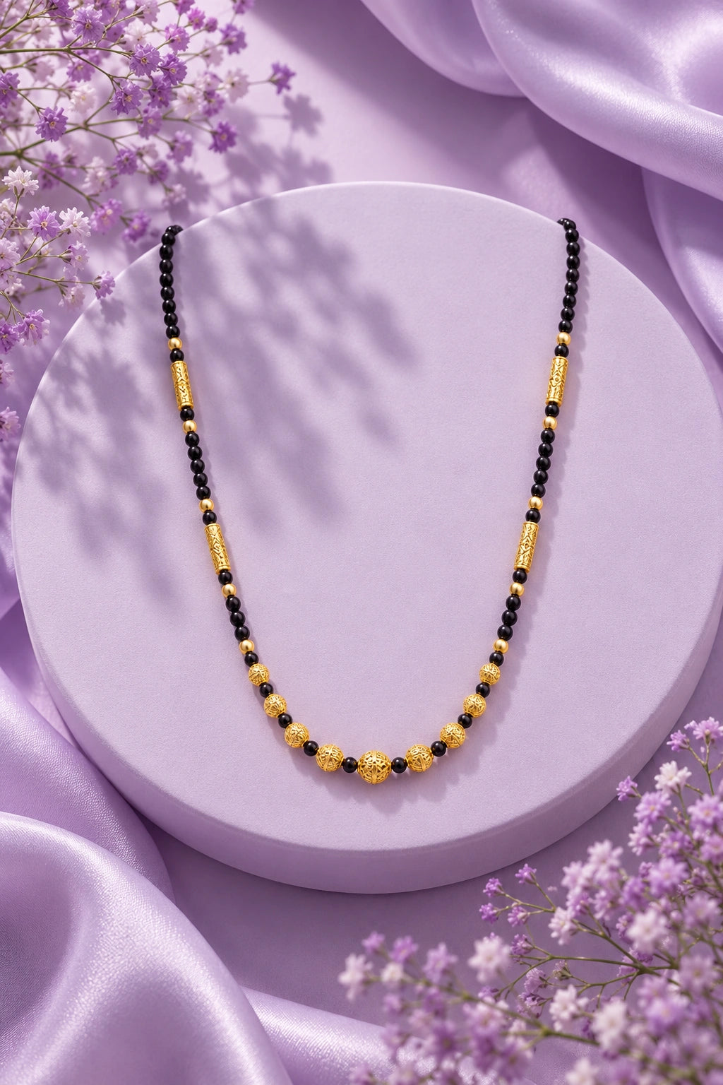 Traditional Daily Wear Black Beaded Gold-Plated Short Mangalsutra for Women