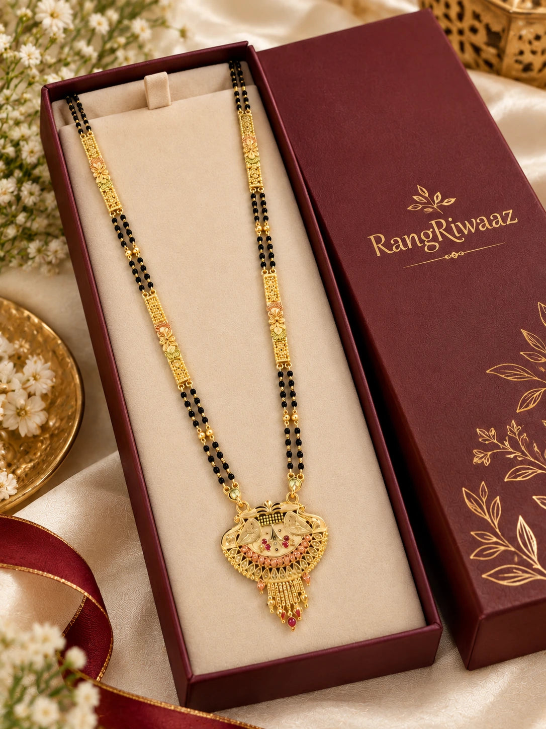 Traditional Daily Wear One Gram Gold Plated Long Mangalsutra with Designer Pendant