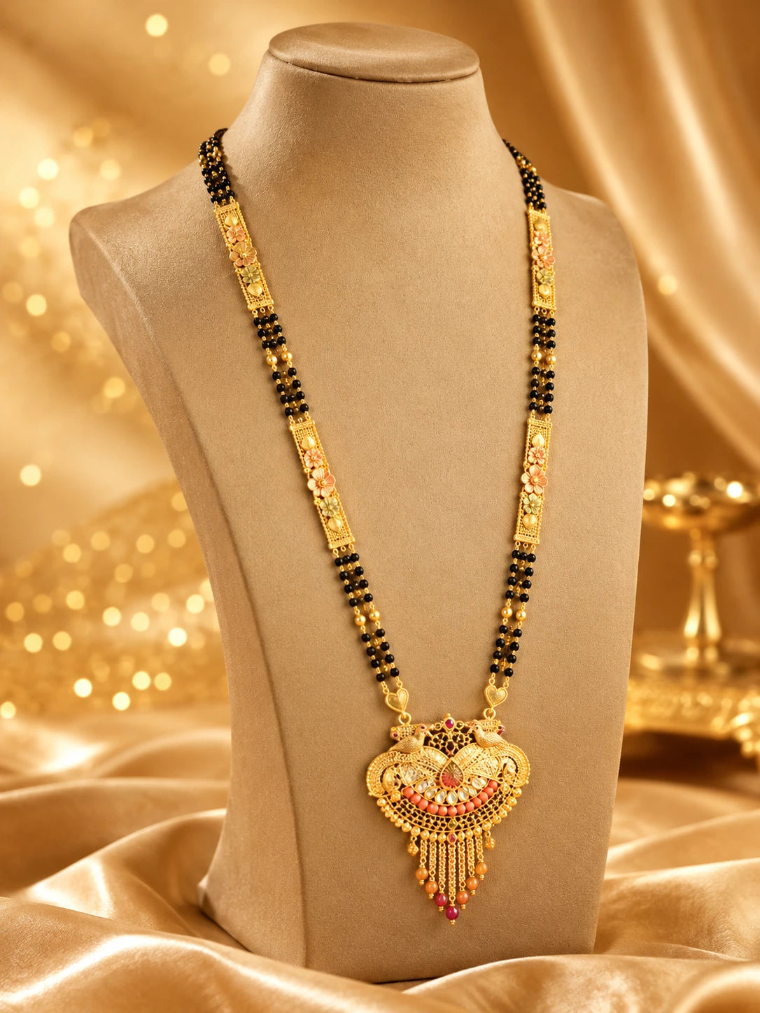 Traditional Daily Wear One Gram Gold Plated Long Mangalsutra with Designer Pendant