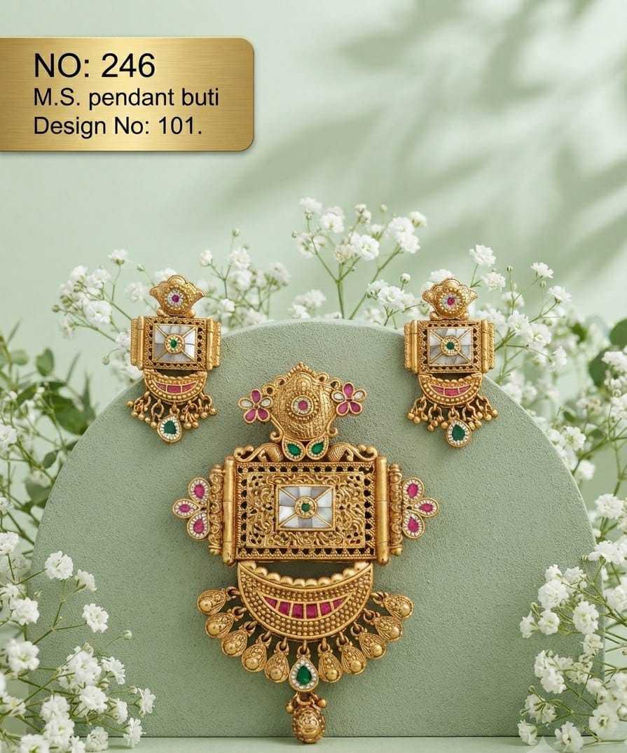 Rectangular Kundan Mangalsutra Pendant and Earrings, Ruby Crescent