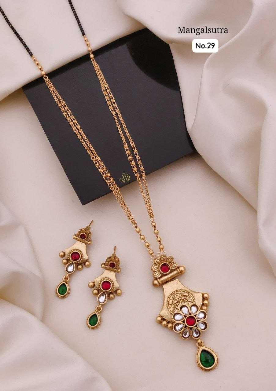 Red & Green Stone Mangalsutra with Earrings