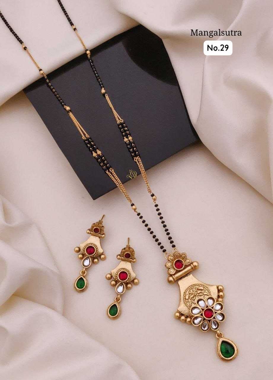 Red & Green Stone Mangalsutra with Earrings