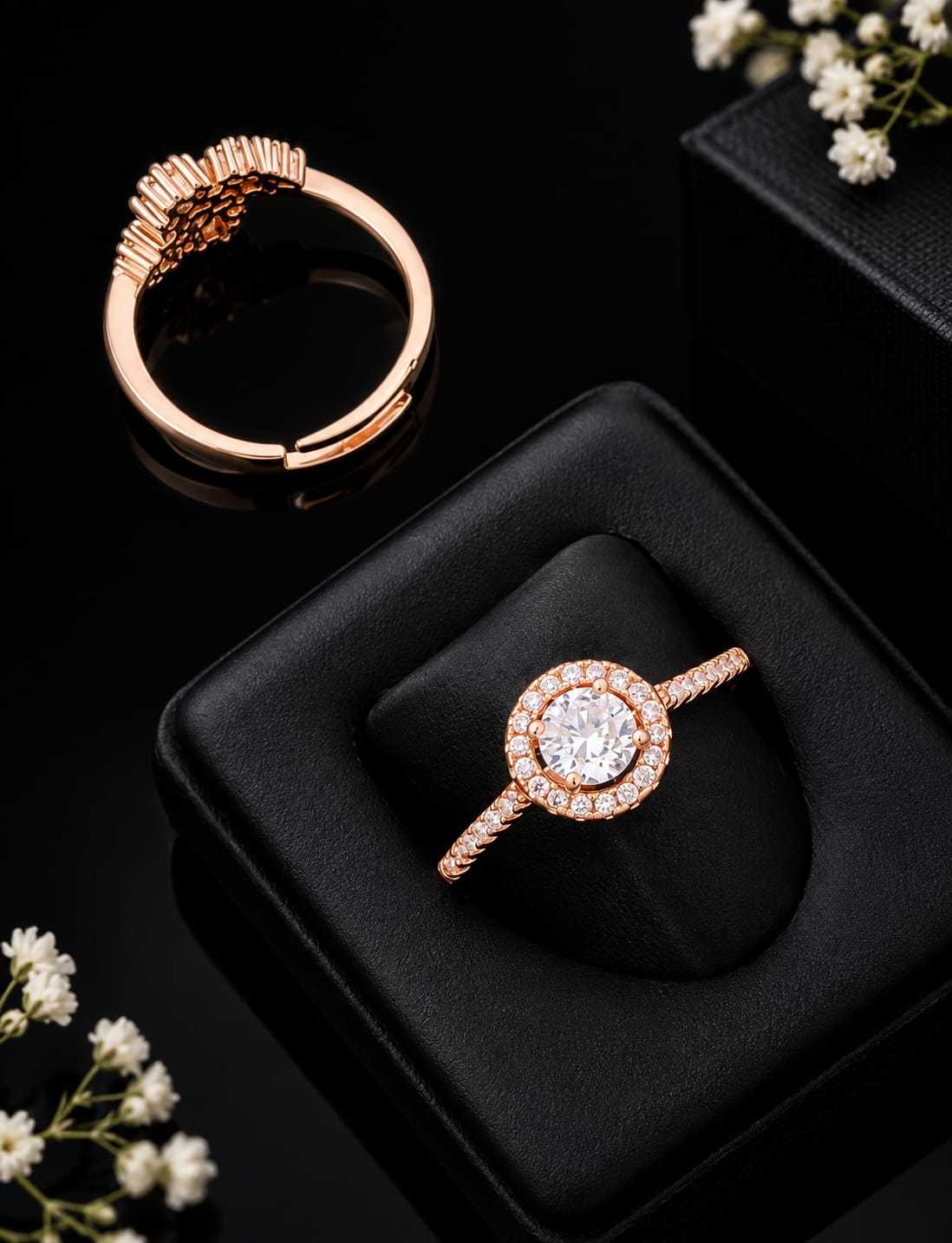 Rose Gold Adjustable CZ Ring in Halo and Cluster Designs