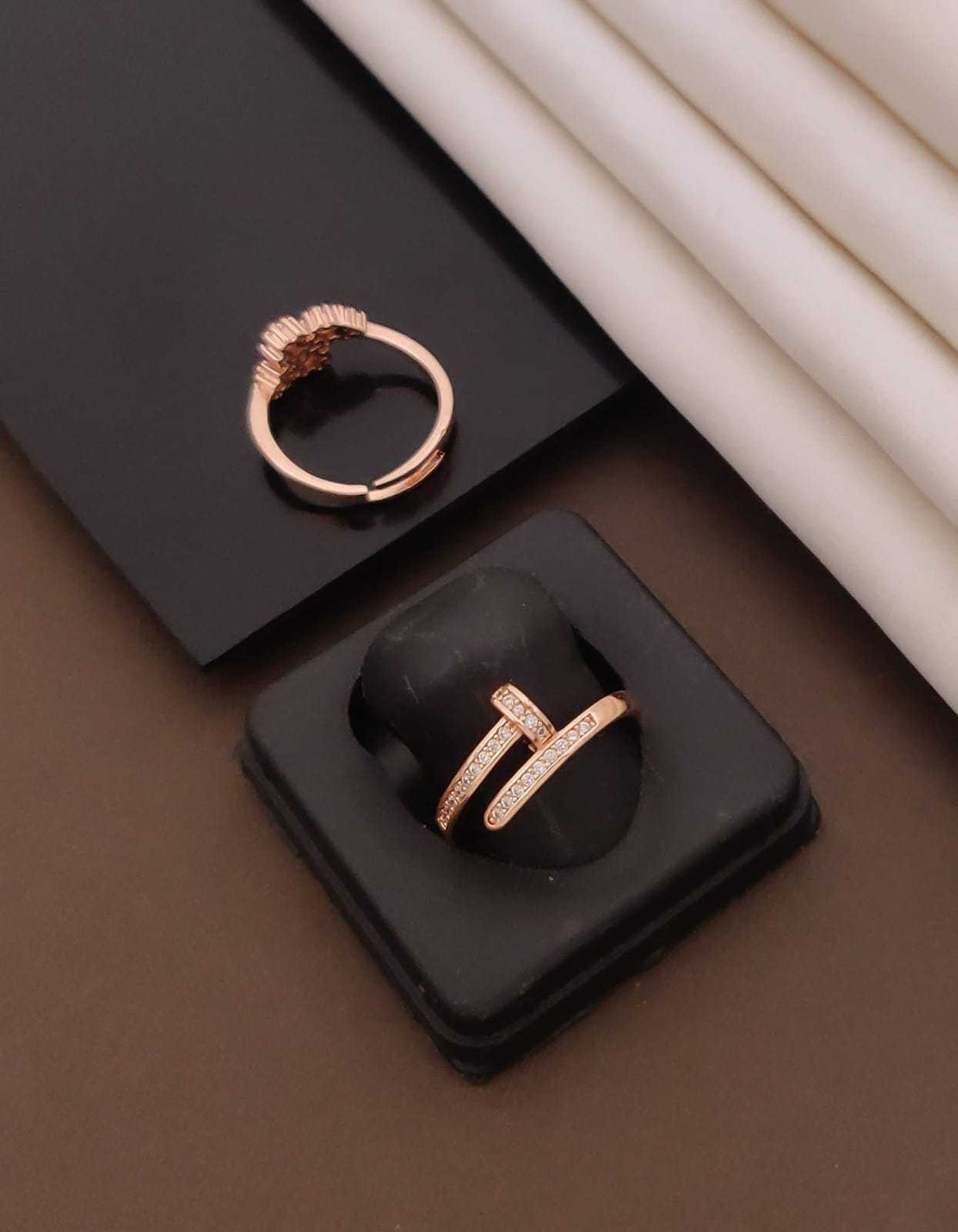 Rose Gold Adjustable CZ Ring in Halo and Cluster Designs