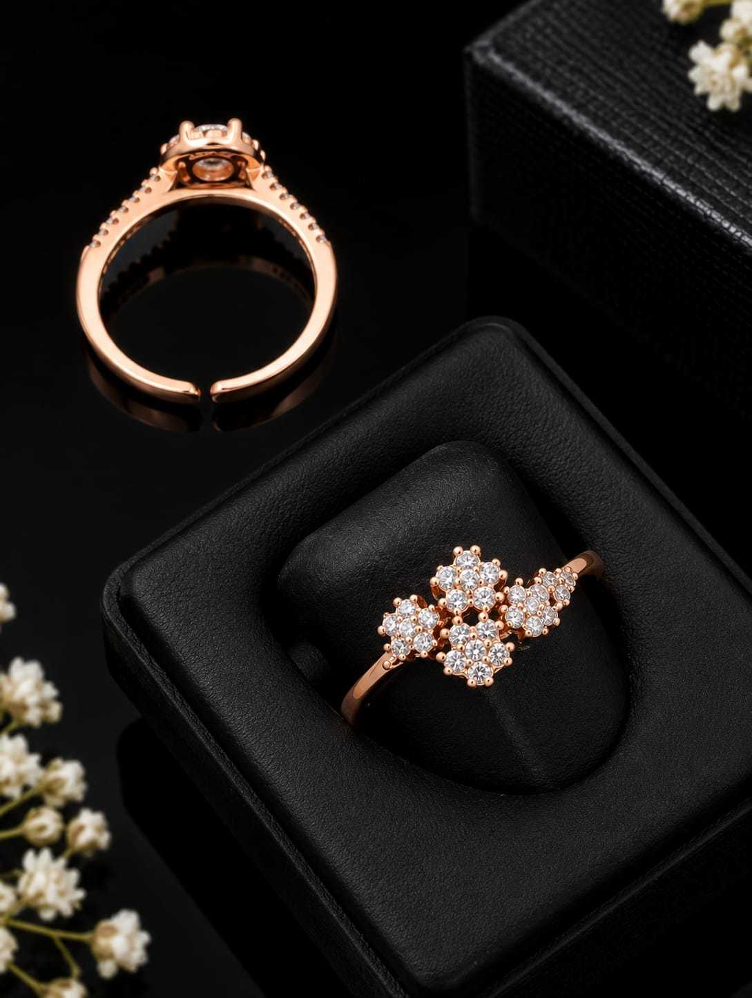 Rose Gold Adjustable CZ Ring in Halo and Cluster Designs