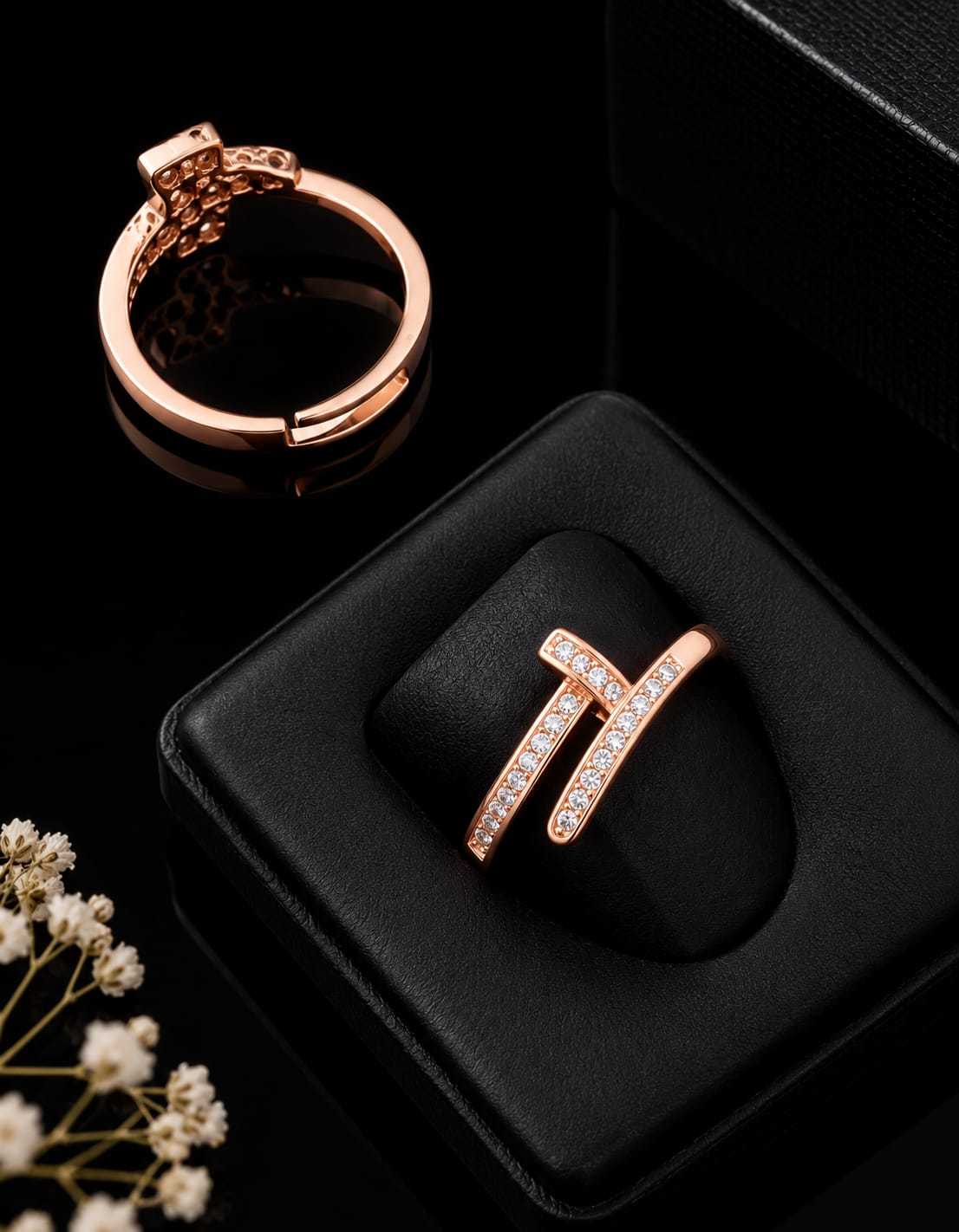 Rose Gold Adjustable CZ Ring in Halo and Cluster Designs
