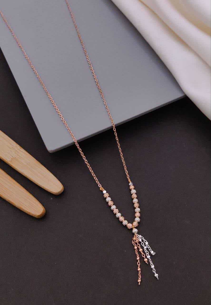 Rose Gold Beaded Lariat with Tassel Drop