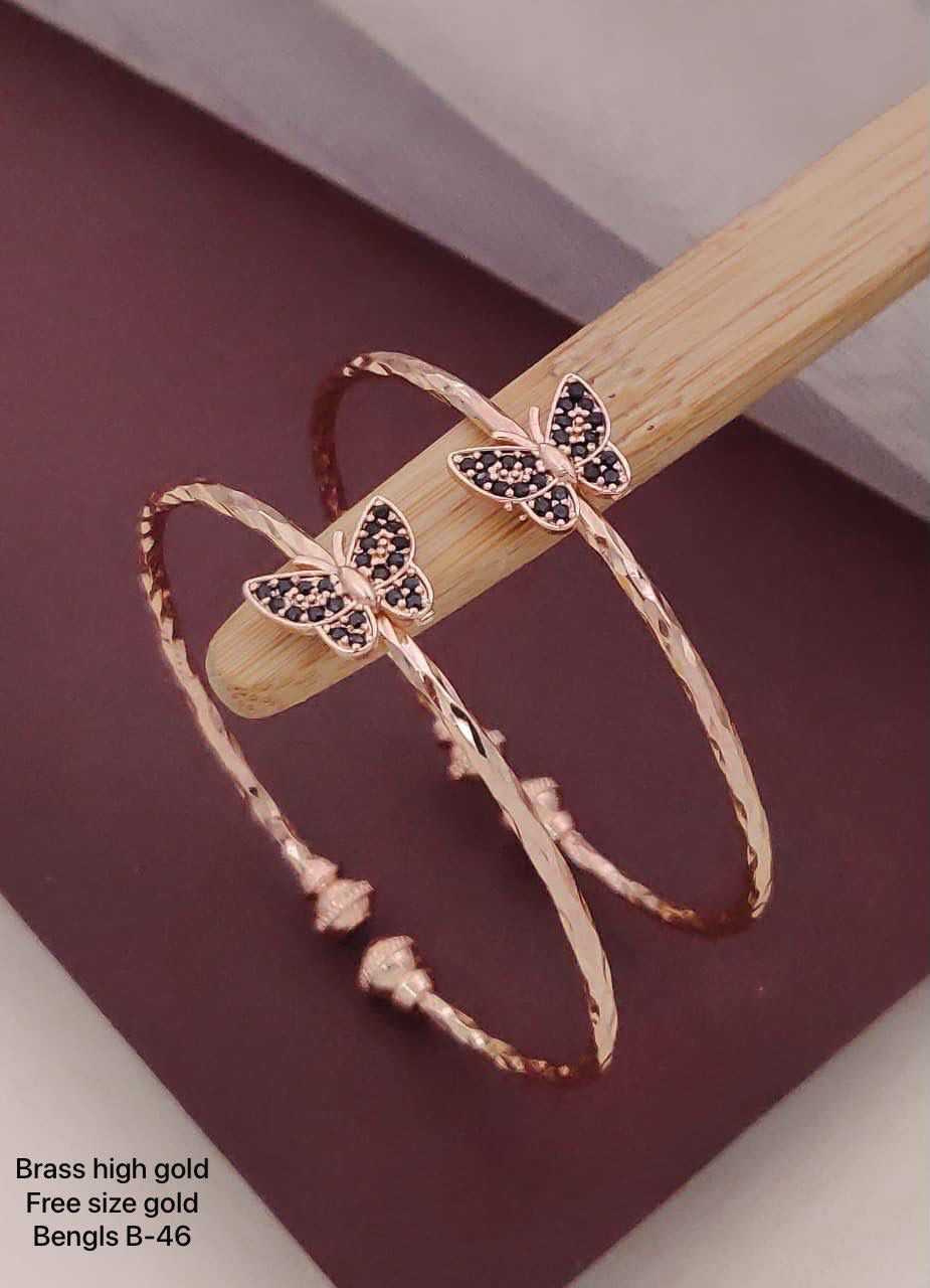Rose Gold Butterfly Kada with Dark Crystal Wings