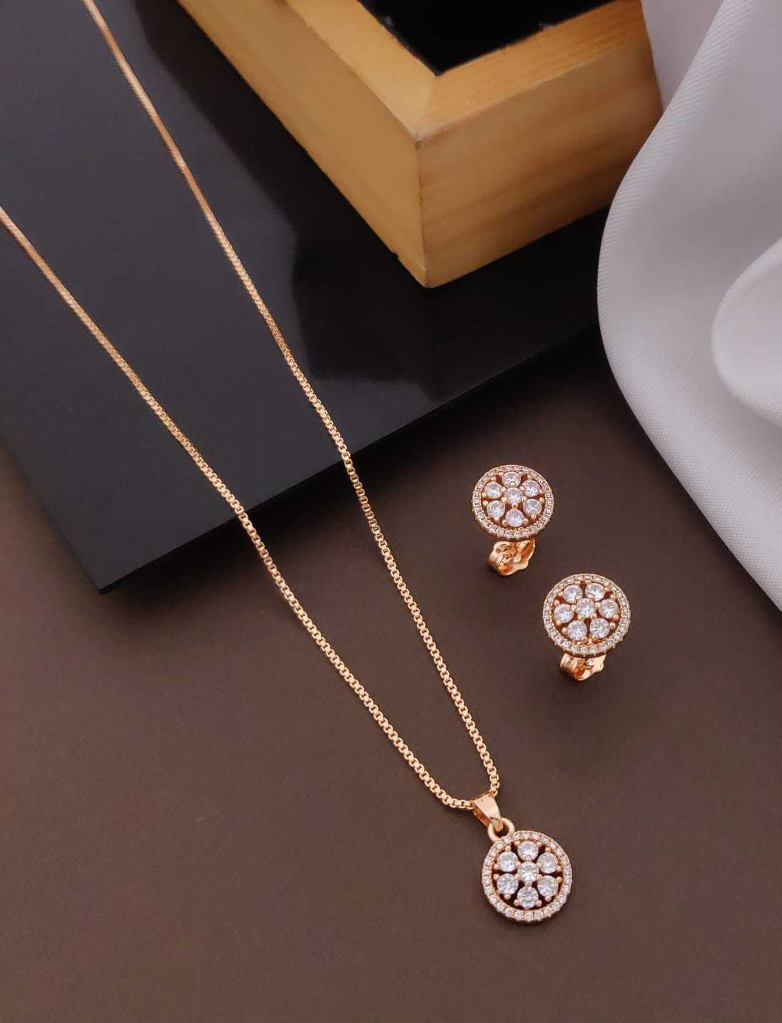 Rose Gold Circular Pendant & Stud Earrings Set