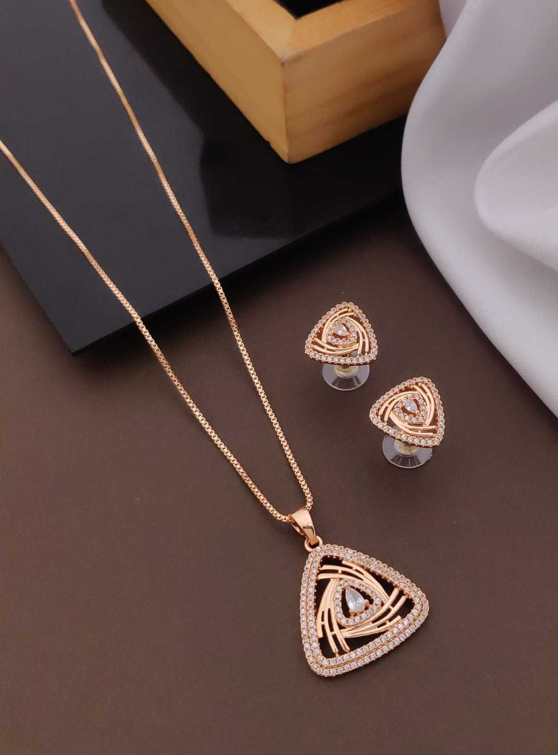 Rose Gold Circular Pendant & Stud Earrings Set