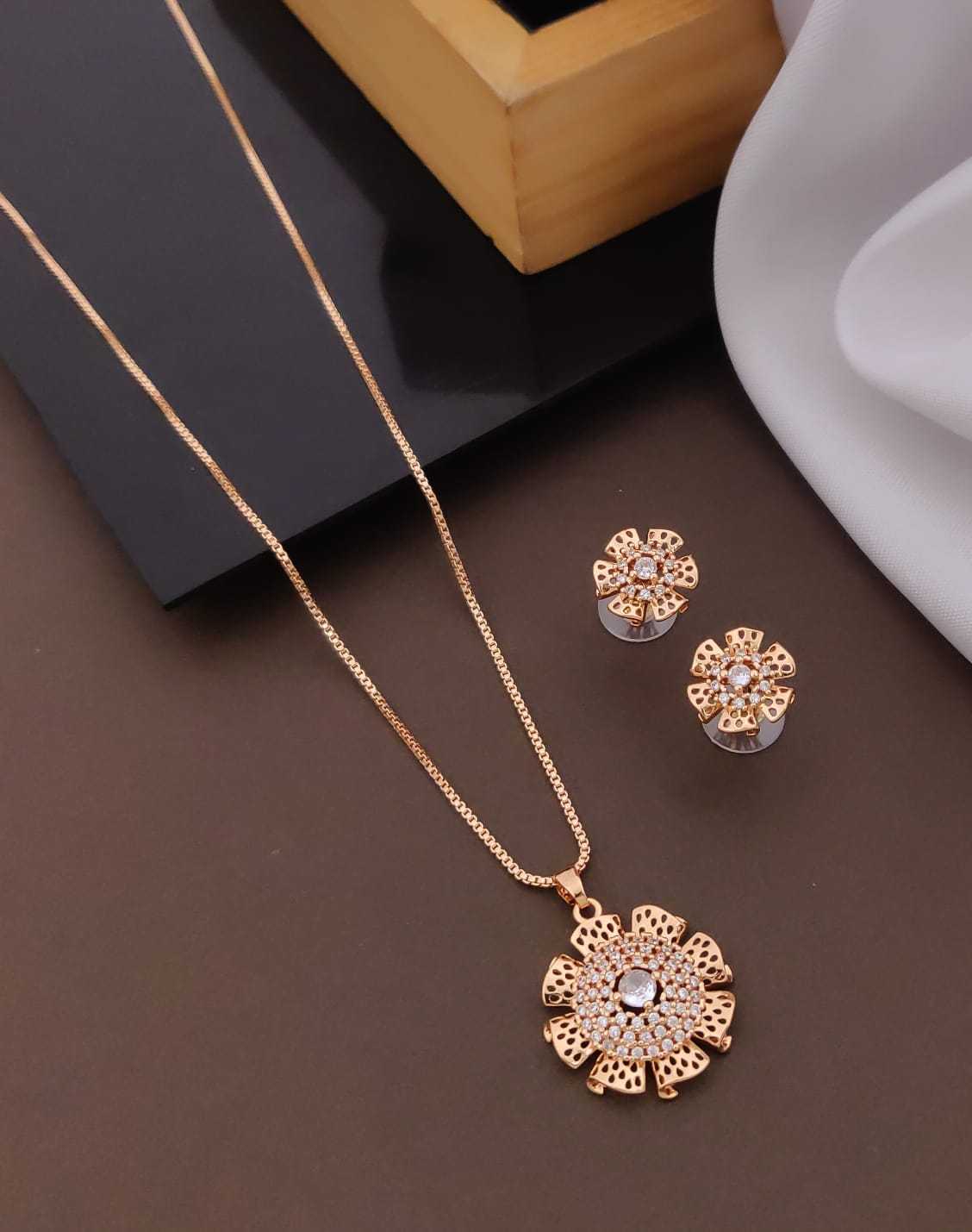 Rose Gold Circular Pendant & Stud Earrings Set