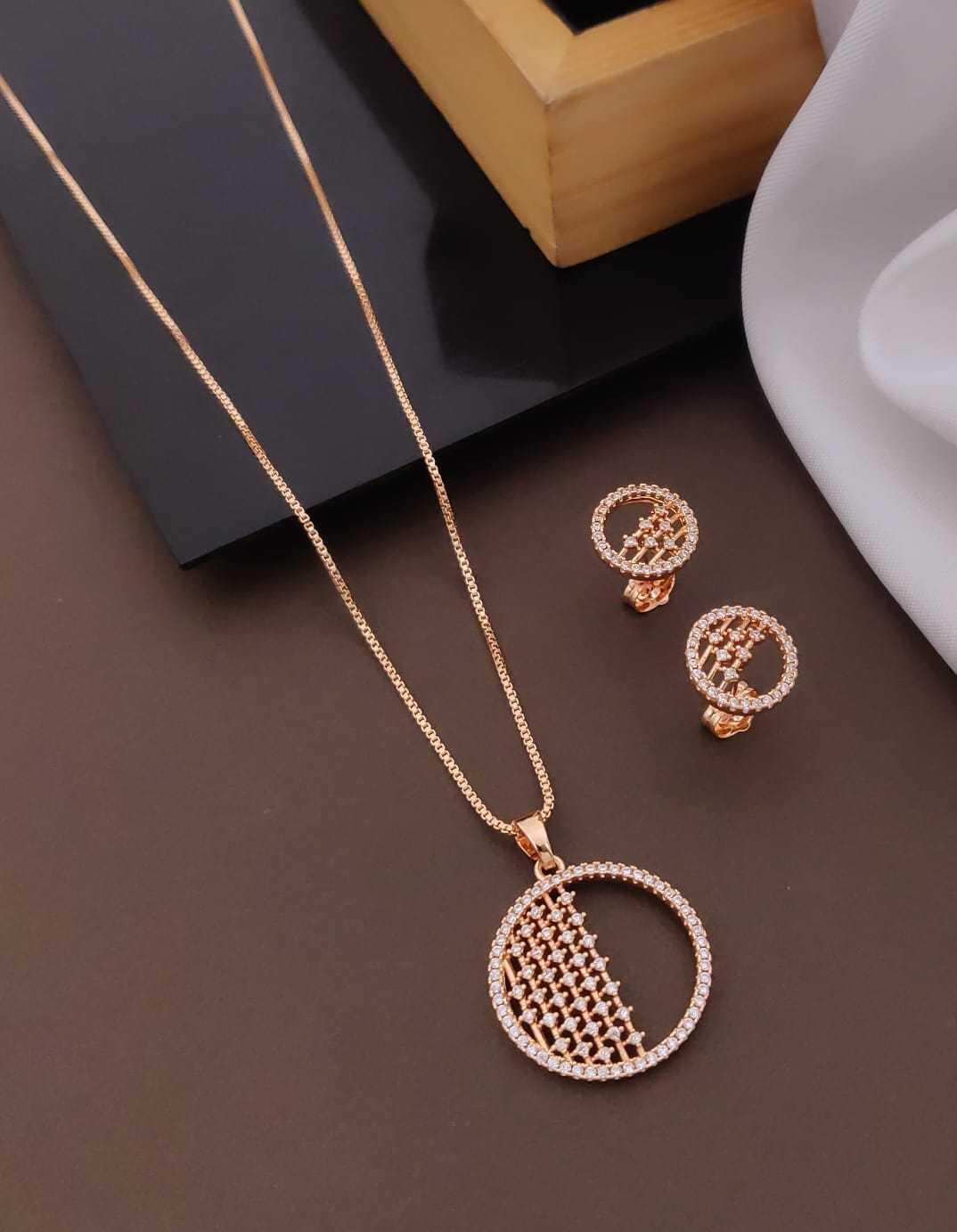 Rose Gold Circular Pendant & Stud Earrings Set