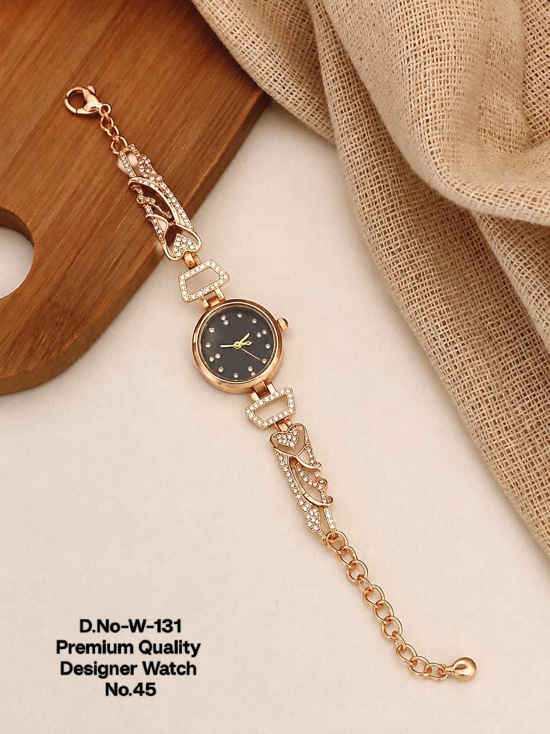 Rose Gold Crystal Link Watch with Heart Charm Chain