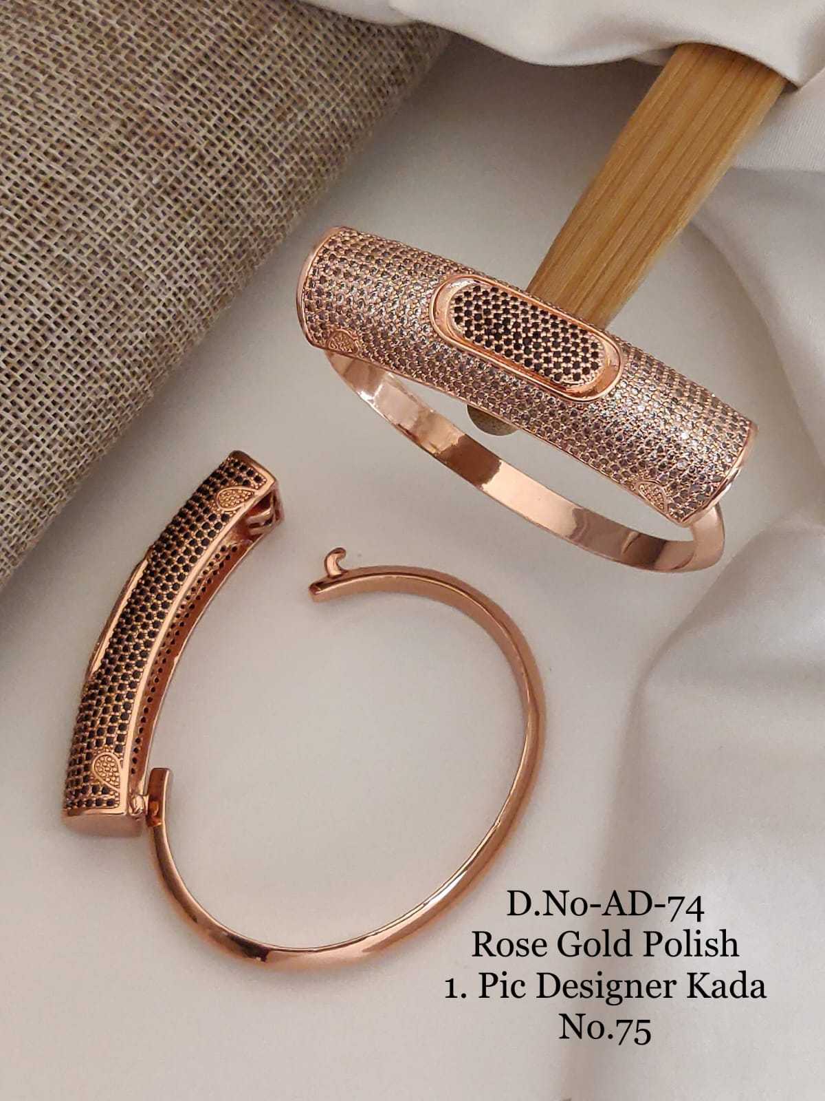 Rose Gold Pave AD Bar Kada with Black Stone Accent