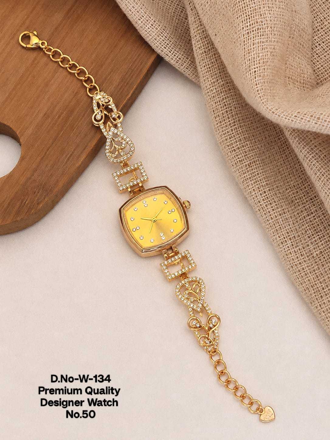 Rose Gold Square Dial Watch with Crystal Scroll Links