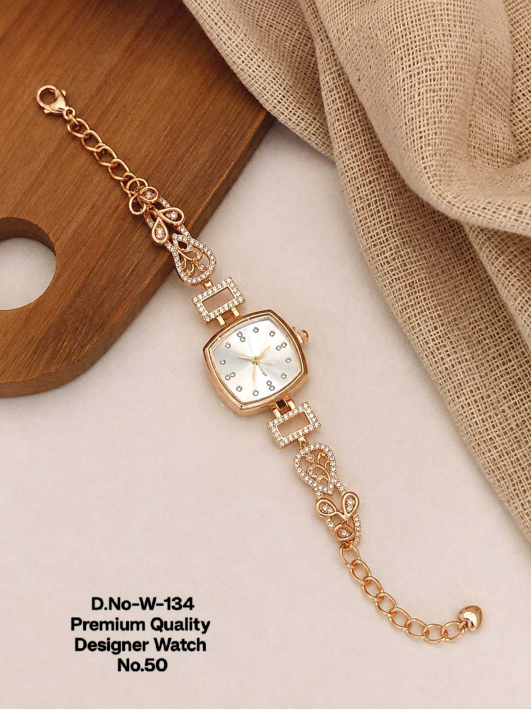 Rose Gold Square Dial Watch with Crystal Scroll Links